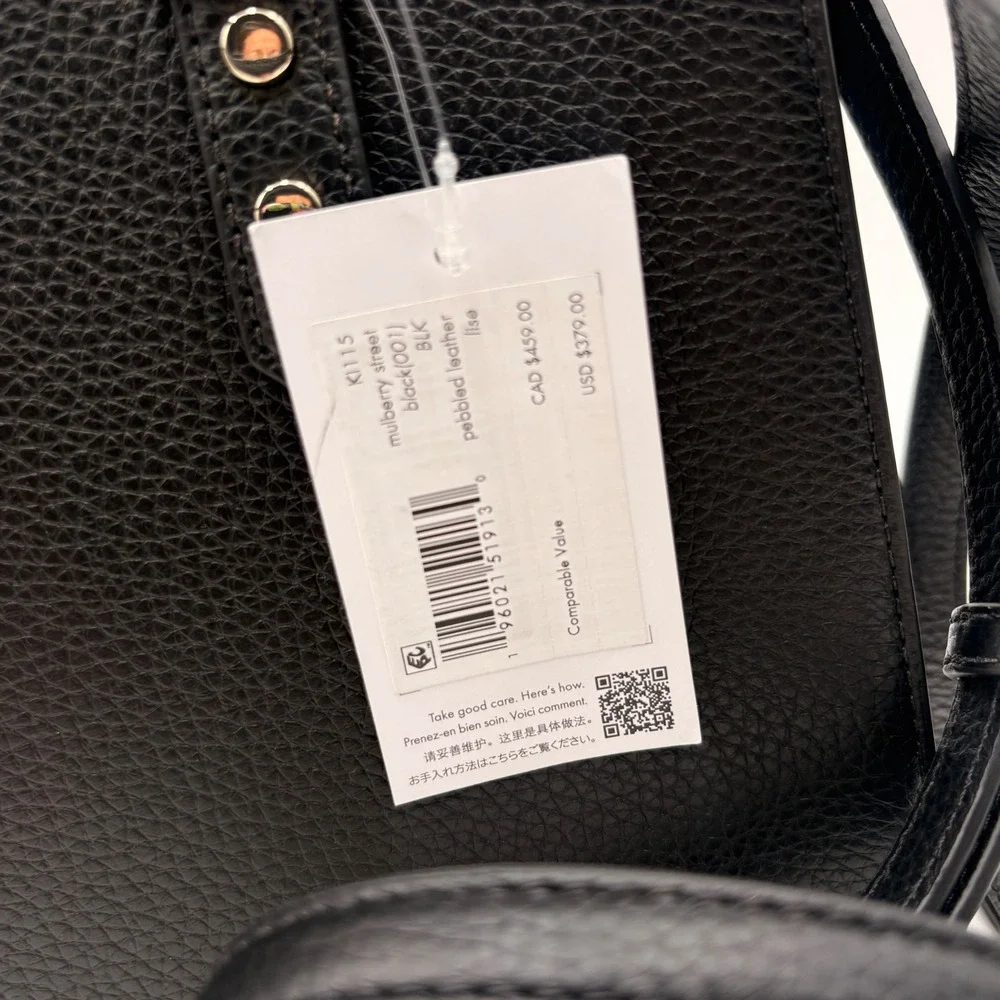 Kate Spade Mulberry Street Lise Black Pebbled Leather Satchel Bag K1115 NWT